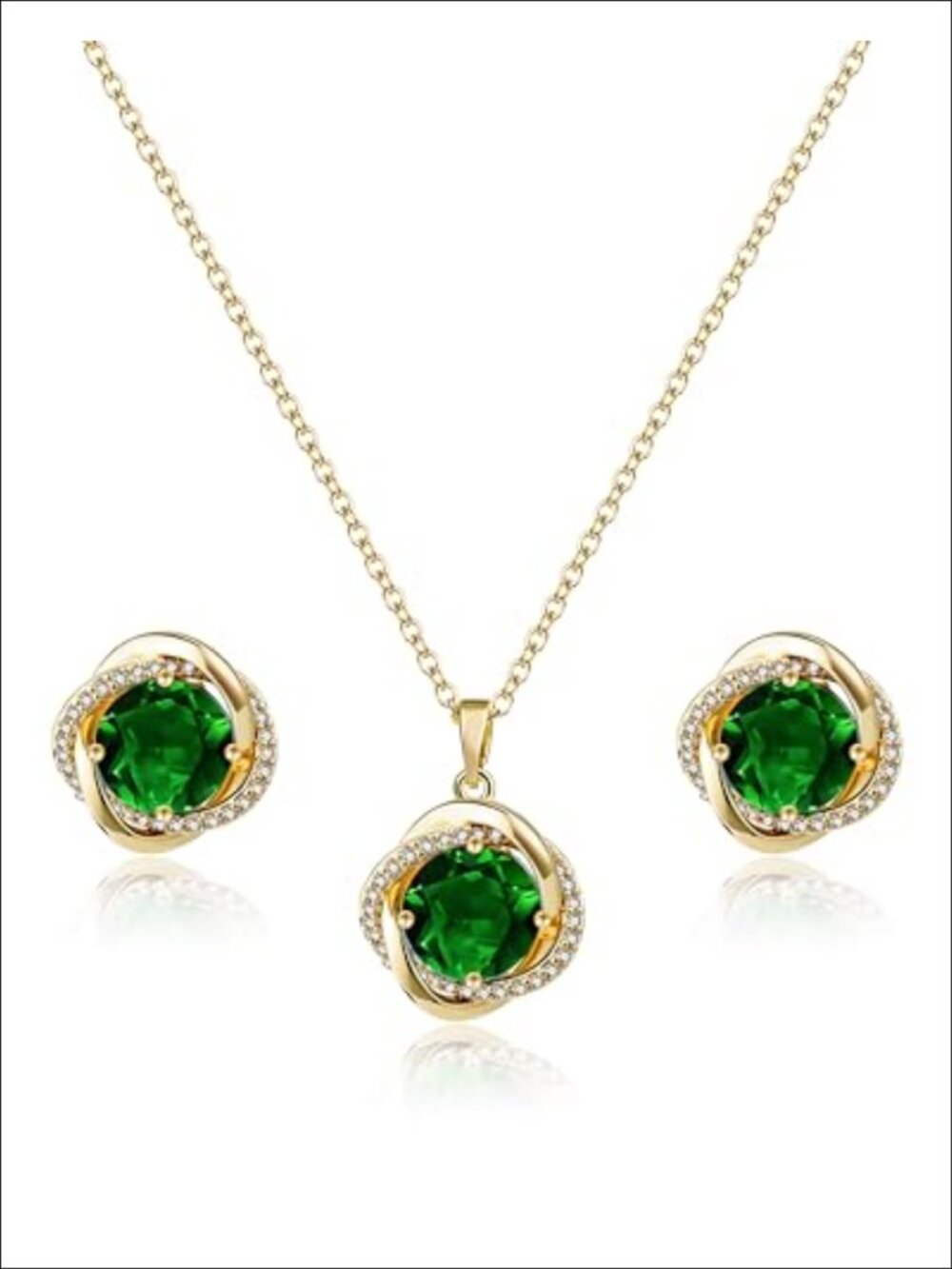 14K Gold Plated Gemstone Necklace & Earrings Set Floral Edge Birthstone